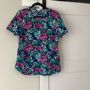 Scrubstar Blue and White Floral Top